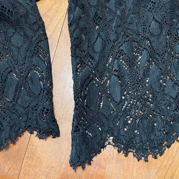 Black Lace Long Sleeve Top - Sheer Boho Elegant Blouse M - Picture 4 of 4